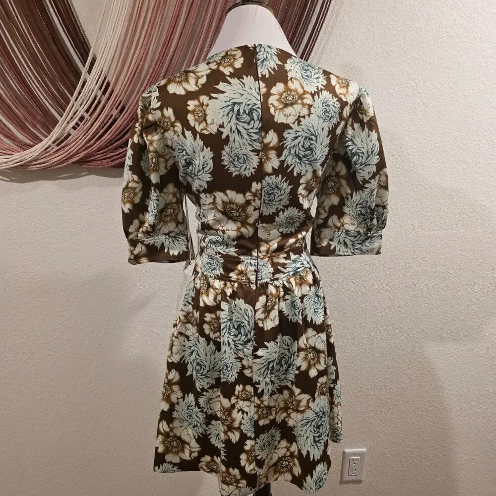 NWT Happy Nature-Kate Hudson Floral Puff Sleeve Mini Dress Sz L